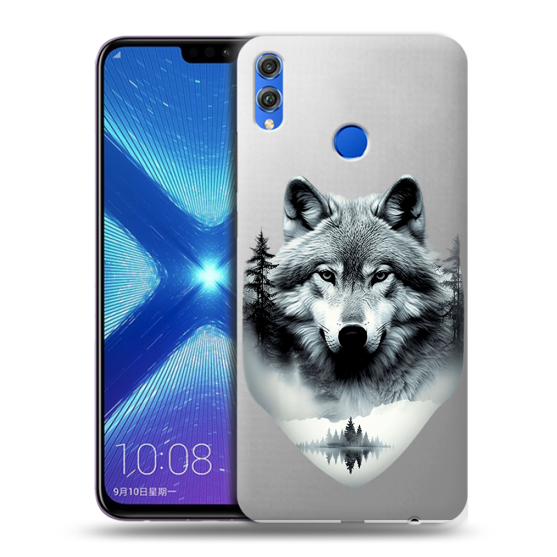 Силиконовый противоударный чехол на Huawei Honor 8X с принтом Волк в лесу Силиконовый противоударный чехол на Huawei Honor 8X с принтом Волк в лесу