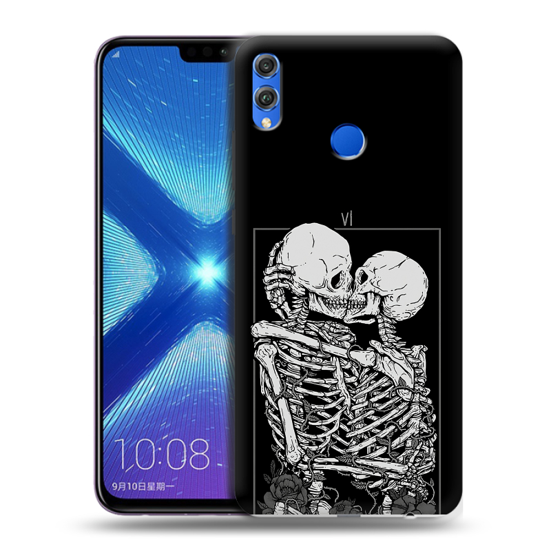 Силиконовый противоударный чехол на Huawei Honor 8X с принтом Поцелуй скелетов Силиконовый противоударный чехол на Huawei Honor 8X с принтом Поцелуй скелетов