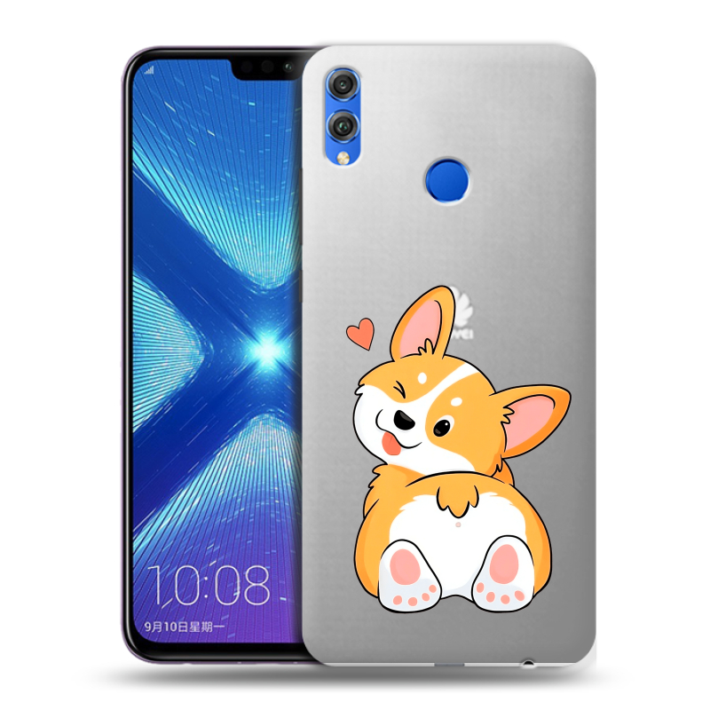 Силиконовый противоударный чехол на Huawei Honor 8X с принтом Корги Силиконовый противоударный чехол на Huawei Honor 8X с принтом Корги