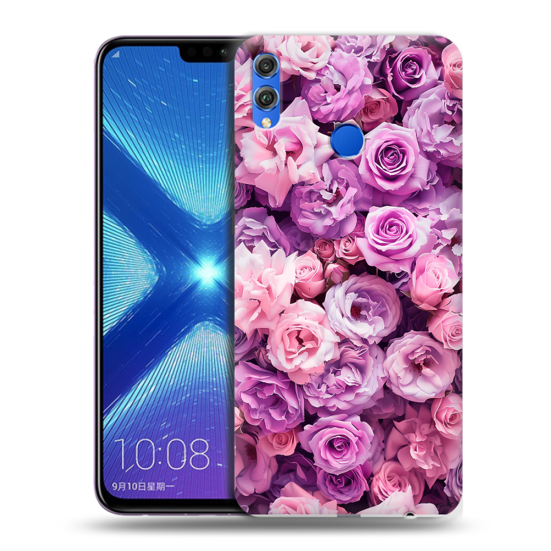 Силиконовый противоударный чехол на Huawei Honor 8X с принтом лавандовые розы Силиконовый противоударный чехол на Huawei Honor 8X с принтом лавандовые розы
