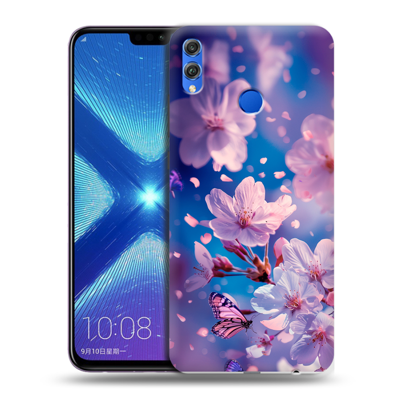 Силиконовый чехол на Huawei Honor 8X с принтом цветы бабочки Силиконовый чехол на Huawei Honor 8X с принтом цветы бабочки
