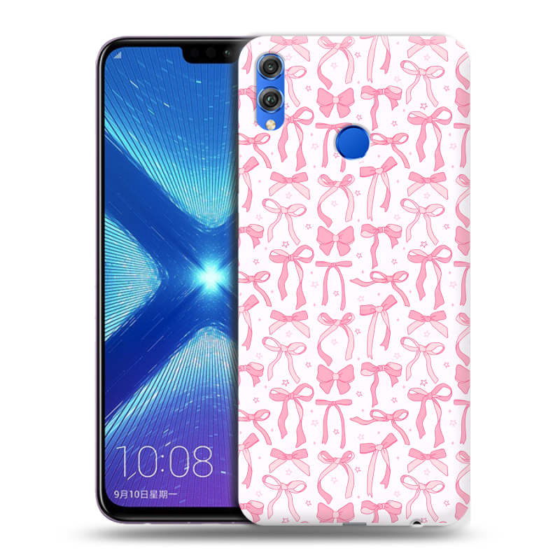 Силиконовый противоударный чехол на Huawei Honor 8X с принтом Розовые бантики Силиконовый противоударный чехол на Huawei Honor 8X с принтом Розовые бантики