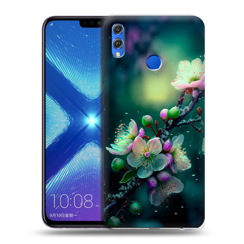 Силиконовый противоударный чехол на Huawei Honor 8X с принтом Цветы и мрамор Силиконовый противоударный чехол на Huawei Honor 8X с принтом Цветы и мрамор
