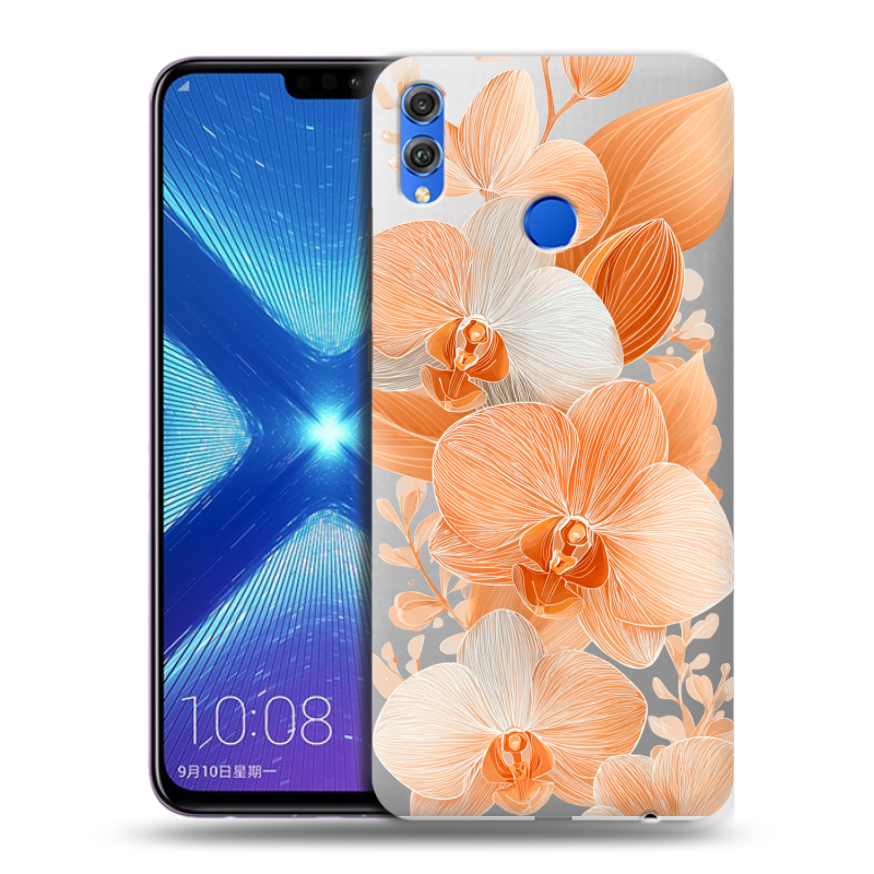 Силиконовый чехол на Huawei Honor 8X с принтом Бежевые цветы Силиконовый чехол на Huawei Honor 8X с принтом Бежевые цветы