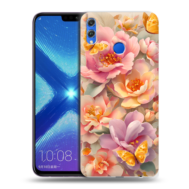 Силиконовый чехол на Huawei Honor 8X с принтом Цветы и бабочки Силиконовый чехол на Huawei Honor 8X с принтом Цветы и бабочки
