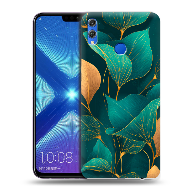 Силиконовый противоударный чехол на Huawei Honor 8X с принтом Листья и золото Силиконовый противоударный чехол на Huawei Honor 8X с принтом Листья и золото