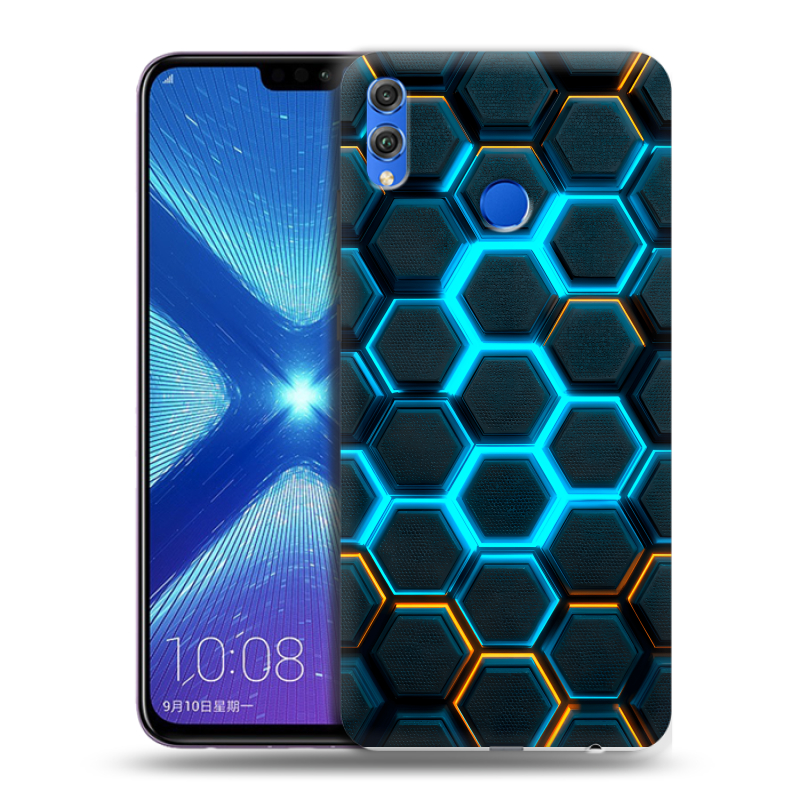 Силиконовый противоударный чехол на Huawei Honor 8X с принтом Неоновые соты Силиконовый противоударный чехол на Huawei Honor 8X с принтом Неоновые соты
