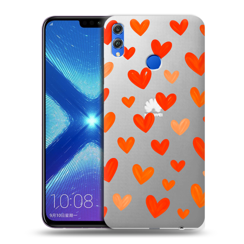Силиконовый противоударный чехол на Huawei Honor 8X с принтом Сердечки Силиконовый противоударный чехол на Huawei Honor 8X с принтом Сердечки