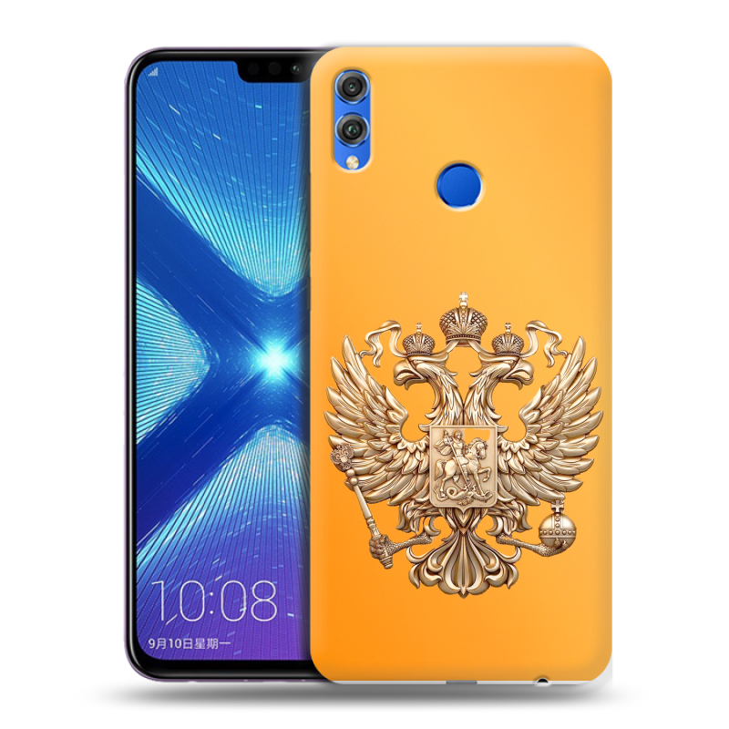 Силиконовый противоударный чехол на Huawei Honor 8X с принтом Герб Флаг России Силиконовый противоударный чехол на Huawei Honor 8X с принтом Герб Флаг России