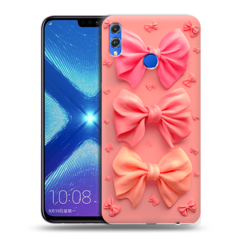 Силиконовый противоударный чехол на Huawei Honor 8X с принтом Розовые бантики Силиконовый противоударный чехол на Huawei Honor 8X с принтом Розовые бантики