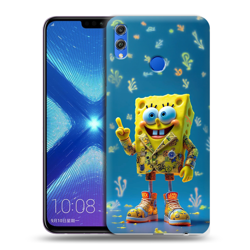 Силиконовый противоударный чехол на Huawei Honor 8X с принтом Спанч боб Спанчбоб Силиконовый противоударный чехол на Huawei Honor 8X с принтом Спанч боб Спанчбоб
