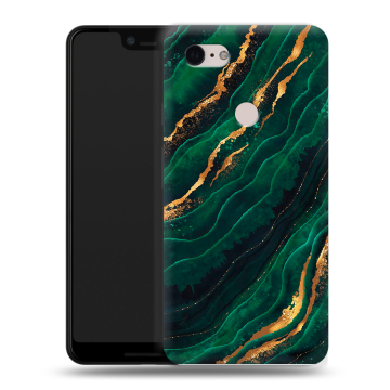 Силиконовый чехол на Google Pixel 3 XL с принтом Мрамор зеленое золото