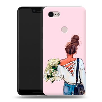 Силиконовый чехол на Google Pixel 3 XL с принтом Девушка и букет