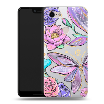 Силиконовый чехол на Google Pixel 3 XL с принтом Бабочки и цветы Силиконовый чехол на Google Pixel 3 XL с принтом Бабочки и цветы