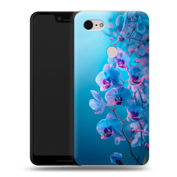 Силиконовый чехол на Google Pixel 3 XL с принтом голубые орхидеи Силиконовый чехол на Google Pixel 3 XL с принтом голубые орхидеи