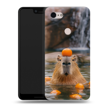 Силиконовый чехол на Google Pixel 3 XL с принтом Капибара с апельсином Силиконовый чехол на Google Pixel 3 XL с принтом Капибара с апельсином