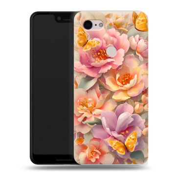 Силиконовый чехол на Google Pixel 3 XL с принтом Цветы и бабочки