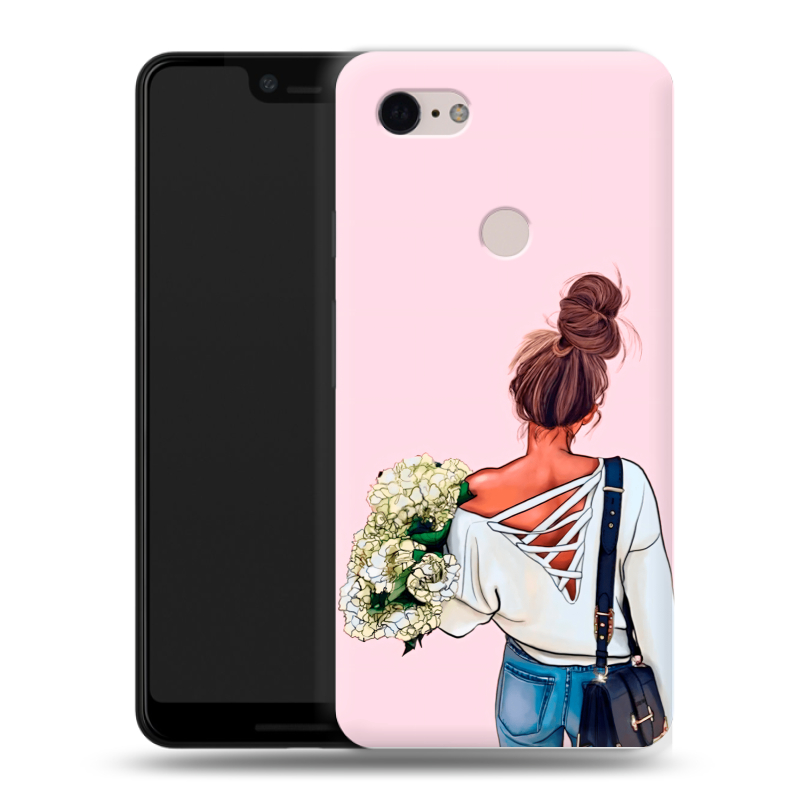 Пластиковый чехол на Google Pixel 3 XL с принтом Девушка и букет Пластиковый чехол на Google Pixel 3 XL с принтом Девушка и букет