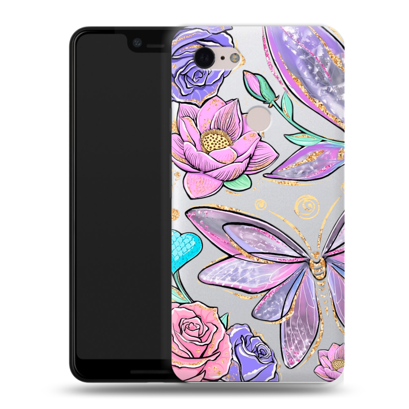 Пластиковый чехол на Google Pixel 3 XL с принтом Бабочки и цветы Пластиковый чехол на Google Pixel 3 XL с принтом Бабочки и цветы