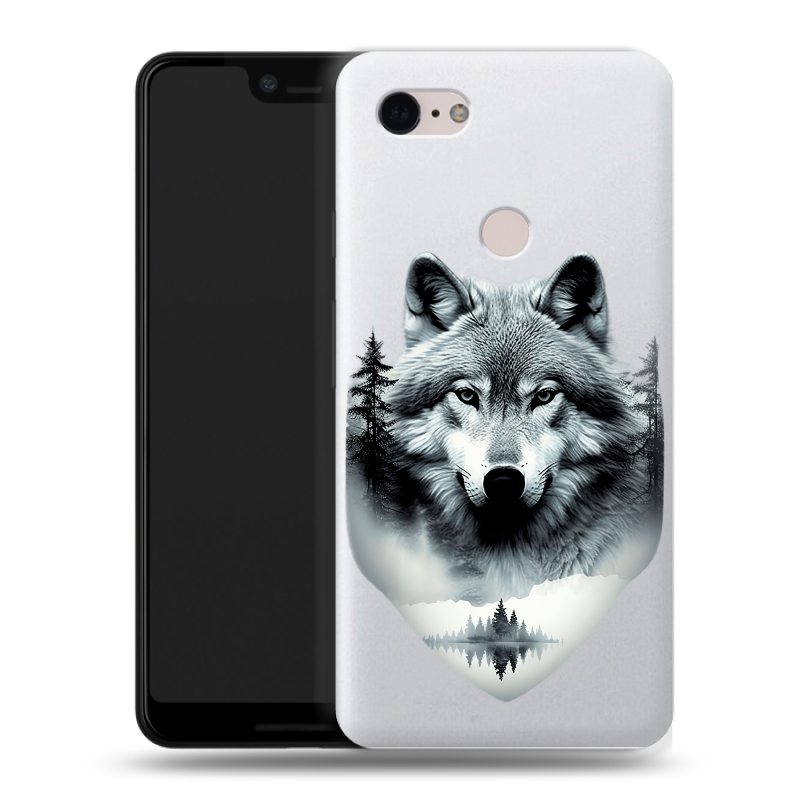 Пластиковый чехол на Google Pixel 3 XL с принтом Волк в лесу Пластиковый чехол на Google Pixel 3 XL с принтом Волк в лесу