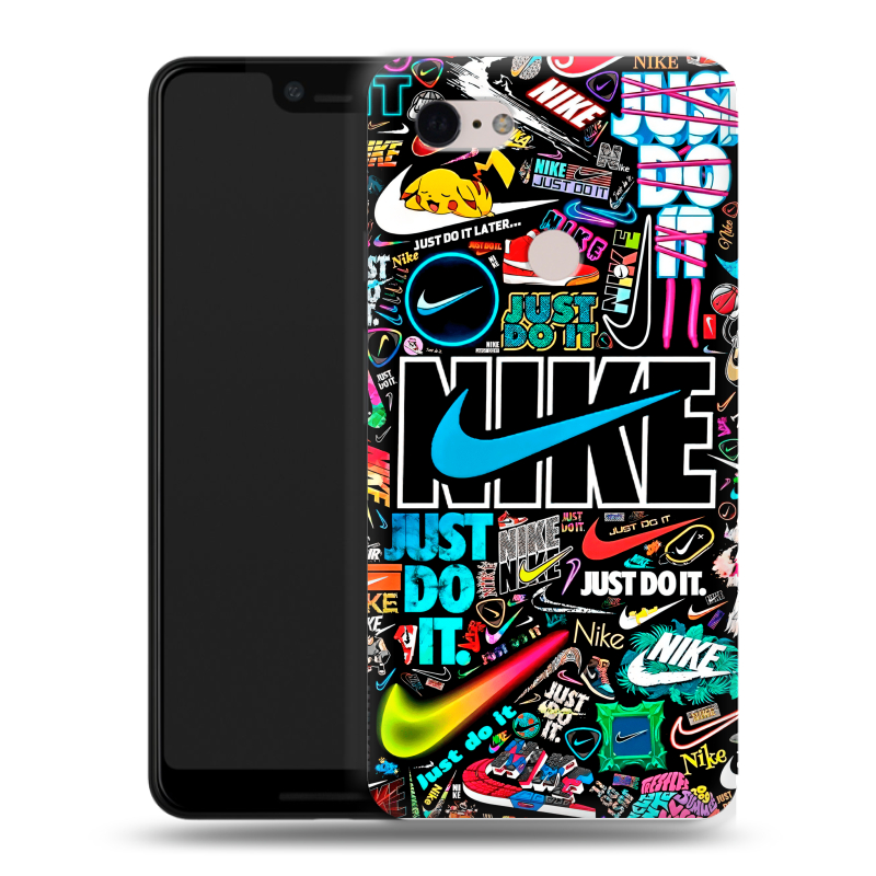 Силиконовый чехол на Google Pixel 3 XL с принтом найк nike черный Силиконовый чехол на Google Pixel 3 XL с принтом найк nike черный