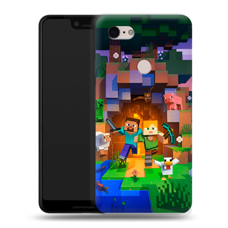 Силиконовый чехол на Google Pixel 3 XL с принтом Майнкрафт Minecraft Силиконовый чехол на Google Pixel 3 XL с принтом Майнкрафт Minecraft