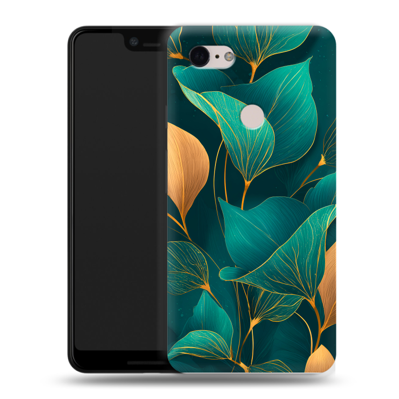 Пластиковый чехол на Google Pixel 3 XL с принтом Листья и золото Пластиковый чехол на Google Pixel 3 XL с принтом Листья и золото