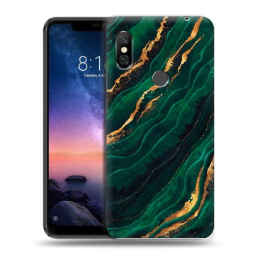 Силиконовый чехол на Xiaomi RedMi Note 6 Pro с принтом Мрамор зеленое золото Силиконовый чехол на Xiaomi RedMi Note 6 Pro с принтом Мрамор зеленое золото