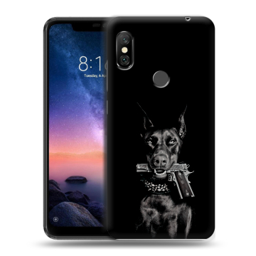 Силиконовый чехол на Xiaomi RedMi Note 6 Pro с принтом Доберман и пистолет