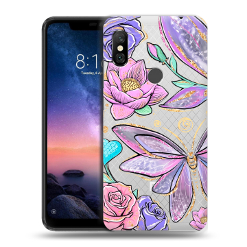 Силиконовый чехол на Xiaomi RedMi Note 6 Pro с принтом Бабочки и цветы