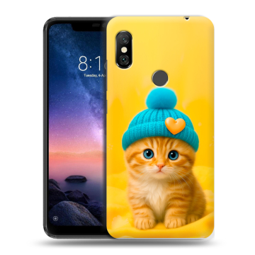 Силиконовый чехол на Xiaomi RedMi Note 6 Pro с принтом Котенок в шапке Силиконовый чехол на Xiaomi RedMi Note 6 Pro с принтом Котенок в шапке