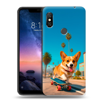 Силиконовый чехол на Xiaomi RedMi Note 6 Pro с принтом Корги на скейте Силиконовый чехол на Xiaomi RedMi Note 6 Pro с принтом Корги на скейте