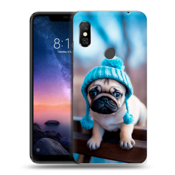 Силиконовый чехол на Xiaomi RedMi Note 6 Pro с принтом Мопс в шапке