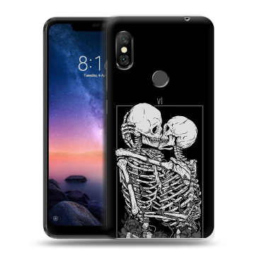Силиконовый чехол на Xiaomi RedMi Note 6 Pro с принтом Поцелуй скелетов
