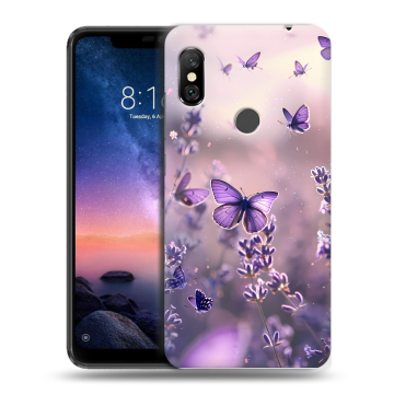 Силиконовый чехол на Xiaomi RedMi Note 6 Pro с принтом бабочки и лаванда Силиконовый чехол на Xiaomi RedMi Note 6 Pro с принтом бабочки и лаванда