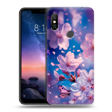 Силиконовый чехол на Xiaomi RedMi Note 6 Pro с принтом цветы бабочки