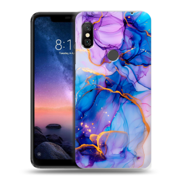 Силиконовый чехол на Xiaomi RedMi Note 6 Pro с принтом синий мрамор Силиконовый чехол на Xiaomi RedMi Note 6 Pro с принтом синий мрамор