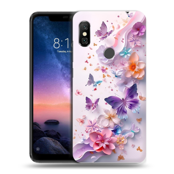 Силиконовый чехол на Xiaomi RedMi Note 6 Pro с принтом цветы бабочки