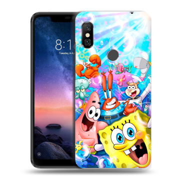 Силиконовый чехол на Xiaomi RedMi Note 6 Pro с принтом спанчбоб спанч боб Силиконовый чехол на Xiaomi RedMi Note 6 Pro с принтом спанчбоб спанч боб