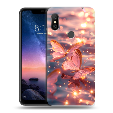 Силиконовый чехол на Xiaomi RedMi Note 6 Pro с принтом бабочки розовые Силиконовый чехол на Xiaomi RedMi Note 6 Pro с принтом бабочки розовые