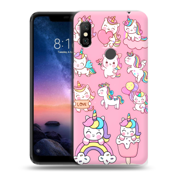 Силиконовый чехол на Xiaomi RedMi Note 6 Pro с принтом Единороги и радуга Силиконовый чехол на Xiaomi RedMi Note 6 Pro с принтом Единороги и радуга