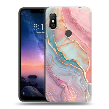 Силиконовый чехол на Xiaomi RedMi Note 6 Pro с принтом розовый мрамор Силиконовый чехол на Xiaomi RedMi Note 6 Pro с принтом розовый мрамор