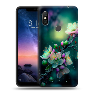 Силиконовый чехол на Xiaomi RedMi Note 6 Pro с принтом Цветы и мрамор