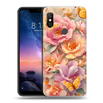 Силиконовый чехол на Xiaomi RedMi Note 6 Pro с принтом Цветы и бабочки