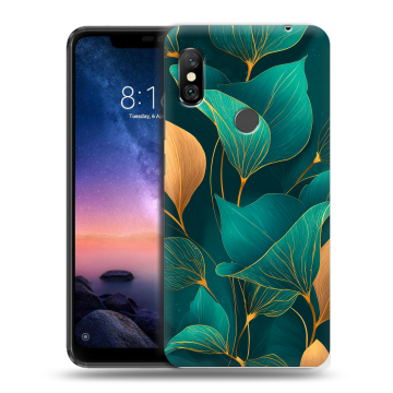 Силиконовый чехол на Xiaomi RedMi Note 6 Pro с принтом Листья и золото