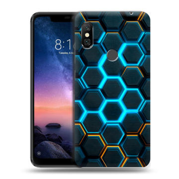 Силиконовый чехол на Xiaomi RedMi Note 6 Pro с принтом Неоновые соты