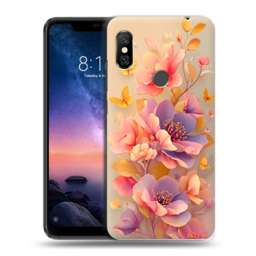 Силиконовый чехол на Xiaomi RedMi Note 6 Pro с принтом Цветы и бабочки