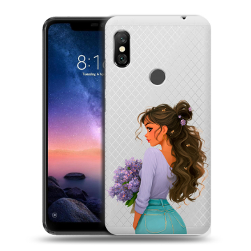 Силиконовый чехол на Xiaomi RedMi Note 6 Pro с принтом девушка цветы