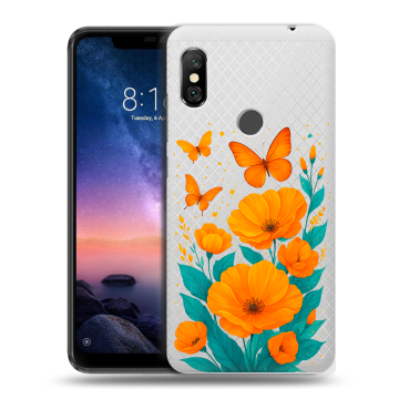 Силиконовый чехол на Xiaomi RedMi Note 6 Pro с принтом цветы бабочки