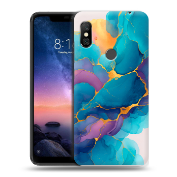 Силиконовый чехол на Xiaomi RedMi Note 6 Pro с принтом Мрамор блестки